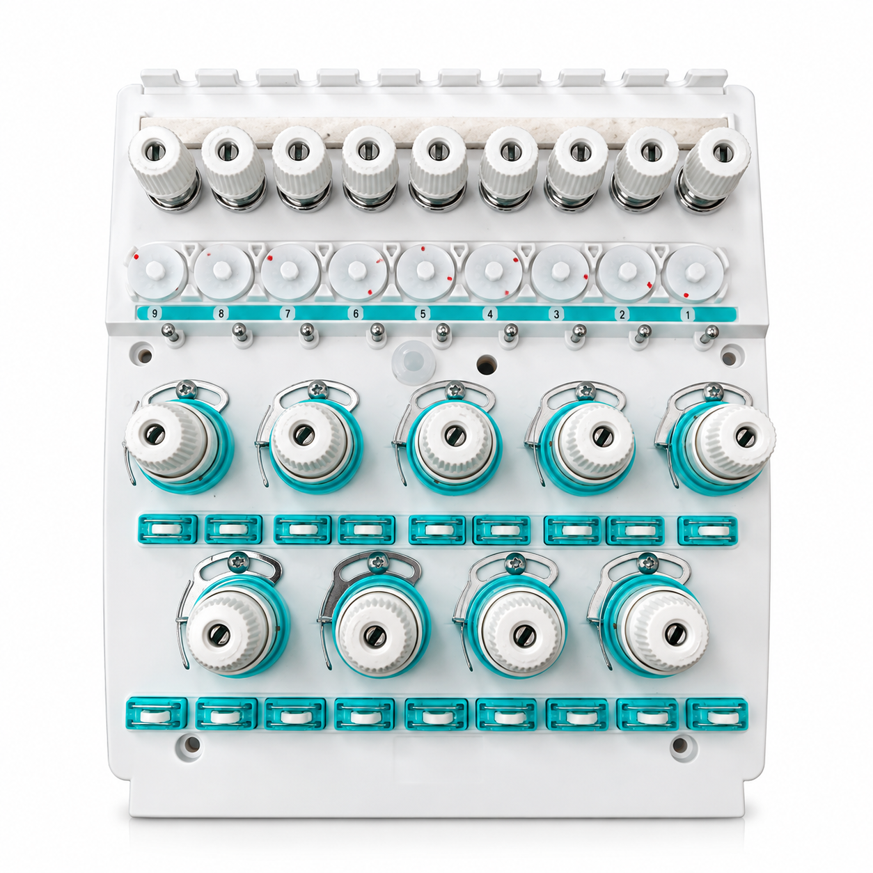 9-position thread tensioner assembly for industrial embroidery machine